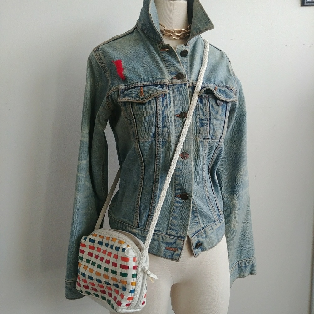 White woven rainbow  vintage crossbody bag